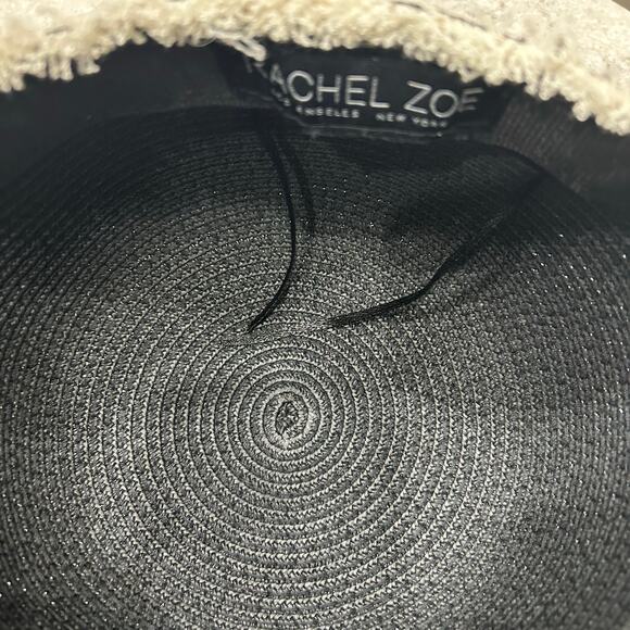 Rachel Zoe Black Straw Cloche Hat Pearl Trim Women’s